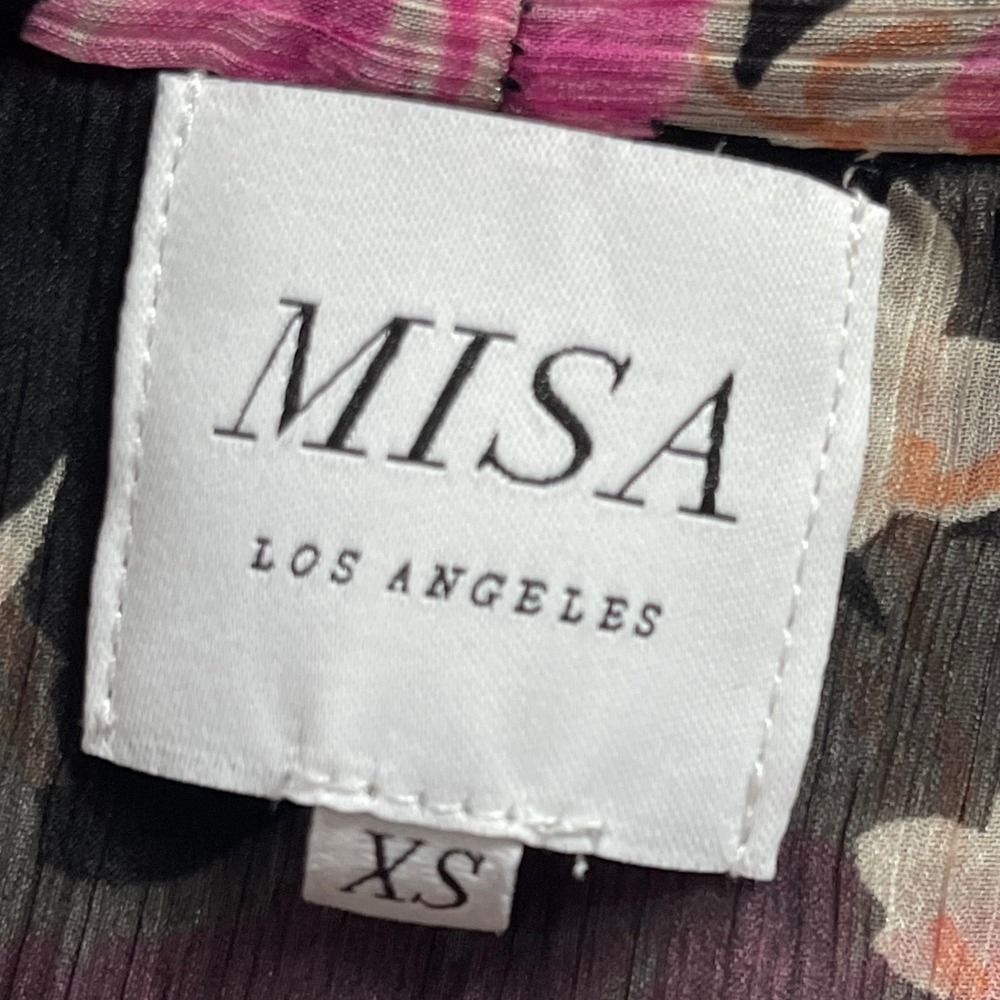 MISA Los Angeles Floral Tie Neck Blouse Womens XS Pink Ruffle Chiffon Fairy Y2K‎ - Picture 3 of 9